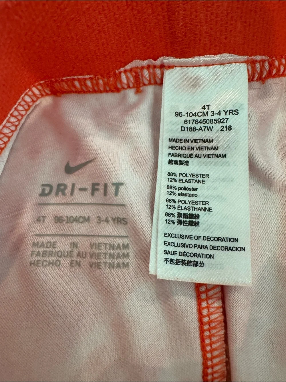 Kids 4T Nike Dri-FIT Girls Leggings Size 4T Red & White Marble Print